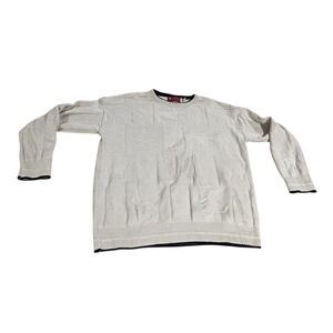 Vintage Knitwear Binghamton White Navy USA Made Cotton Sweater Medium Bear Wolf